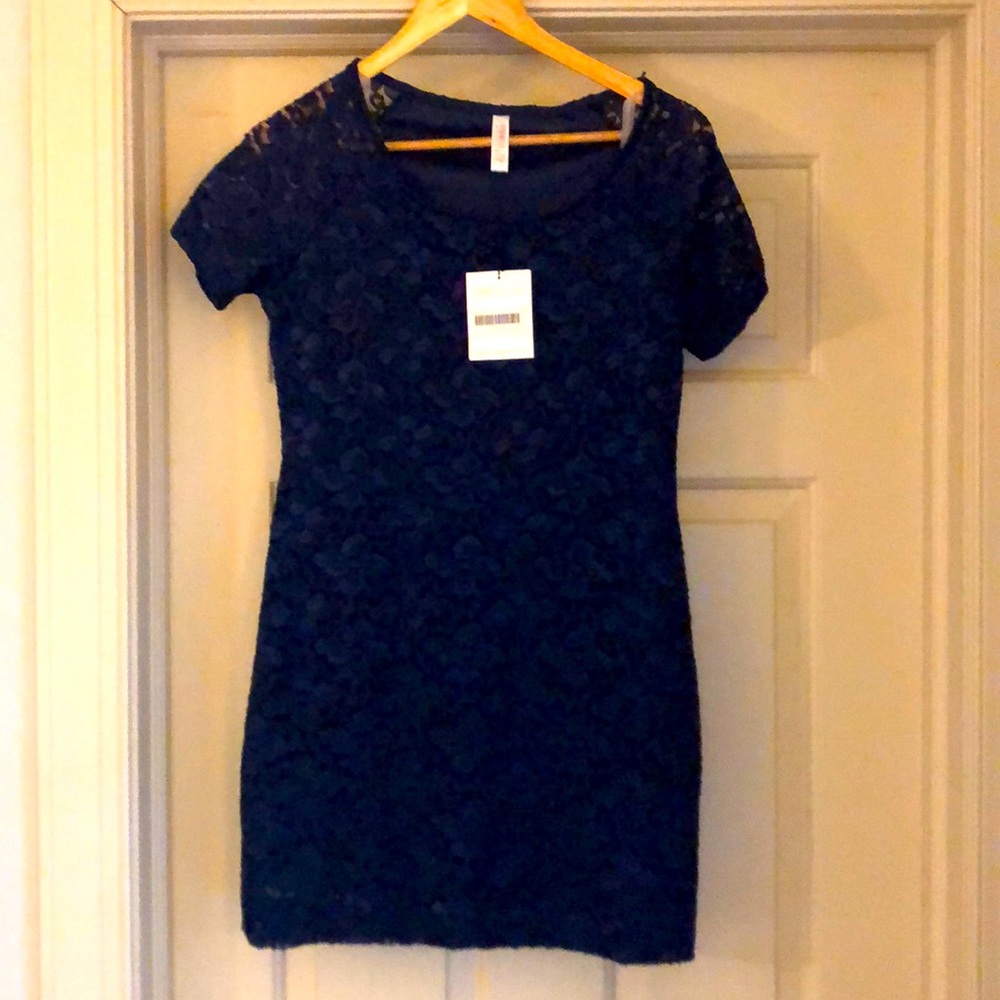 Pink Blush, Navy blue maternity dress, lace